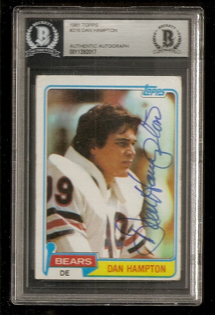 Dan Hampton Bears HOF 1981 Topps Rookie Signed Auto Beckett ENCAPSULATED BAS
