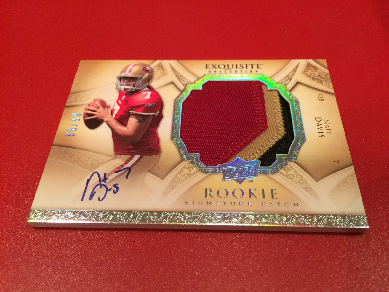 Nate Davis 49ers 2009 Exquisite Collection Rookie 3-CLR Patch Jersey Auto /99
