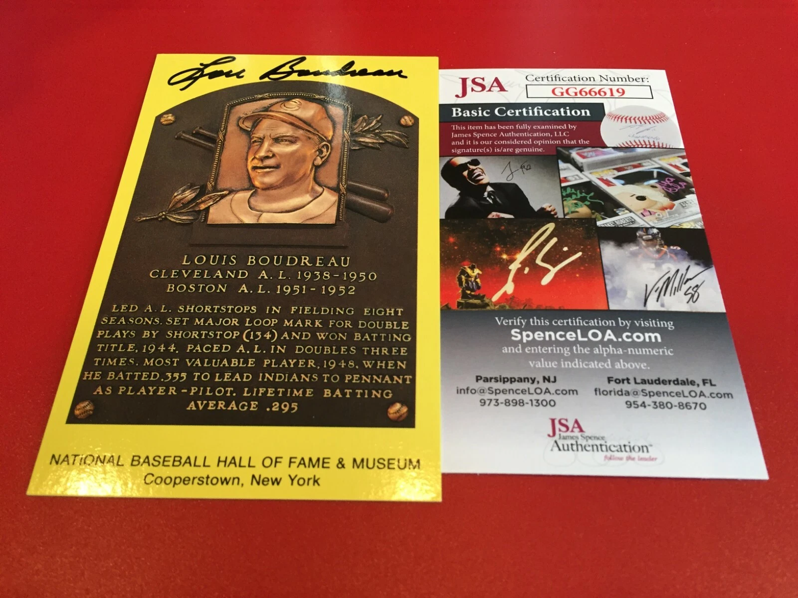 Louis Boudreau Indians HOF Plaque Postcard Signed Auto JSA COA
