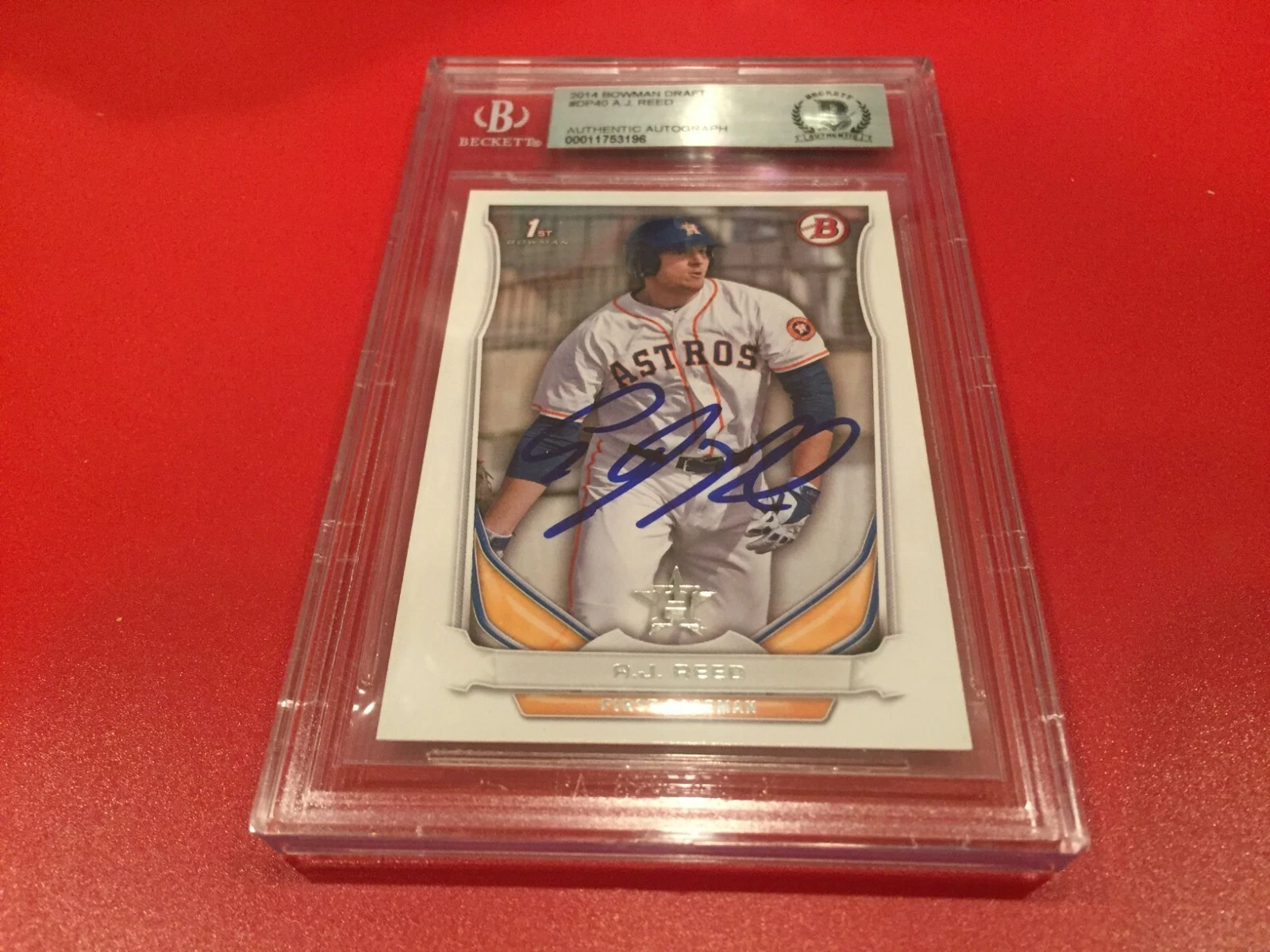 A.J. Reed 2014 Bowman DRAFT Rookie Signed Auto Beckett BAS Slabbed
