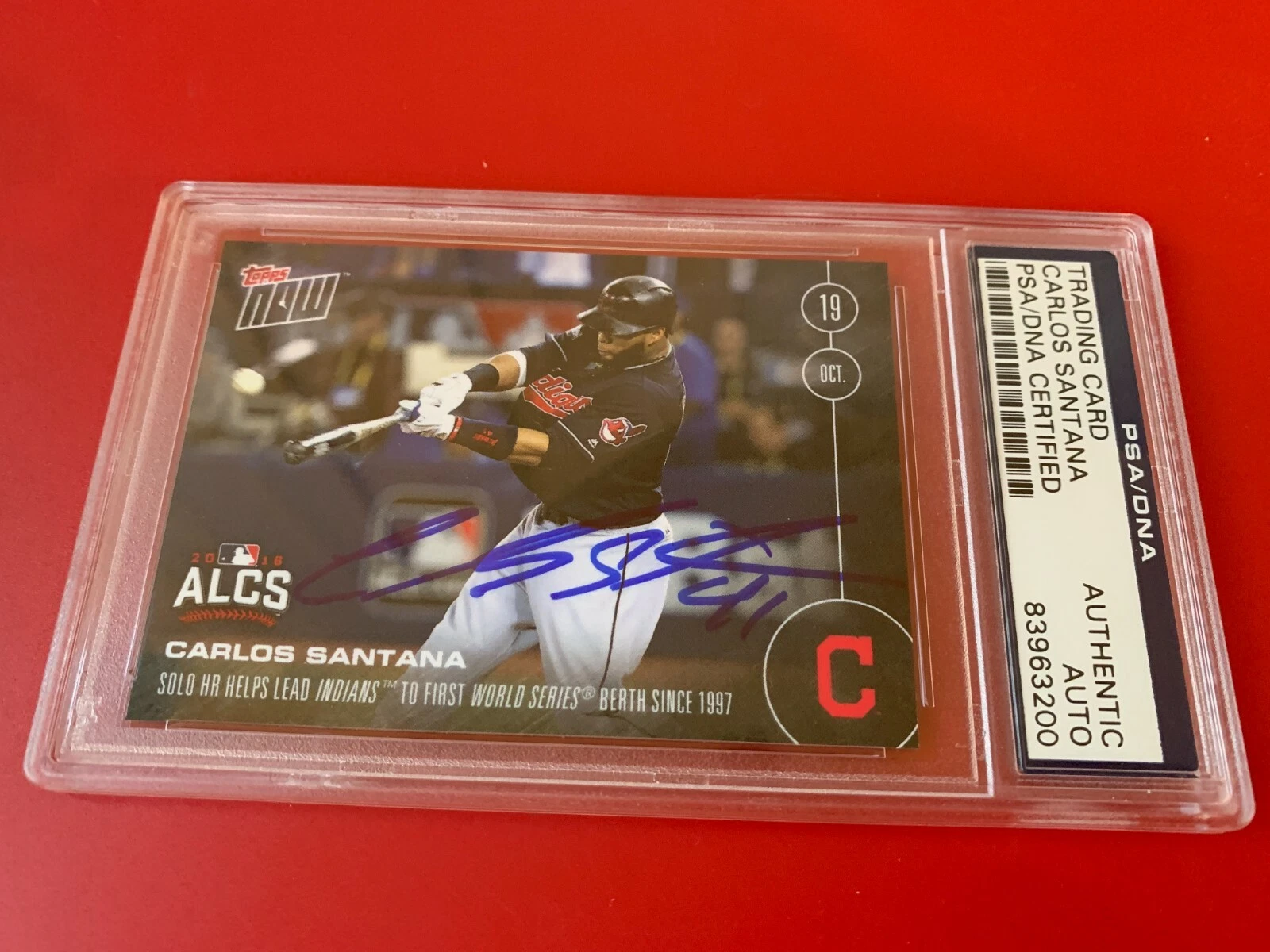 Carlos Santana Indians 2016 Topps NOW Card Signed Auto PSA/DNA Slabbed

