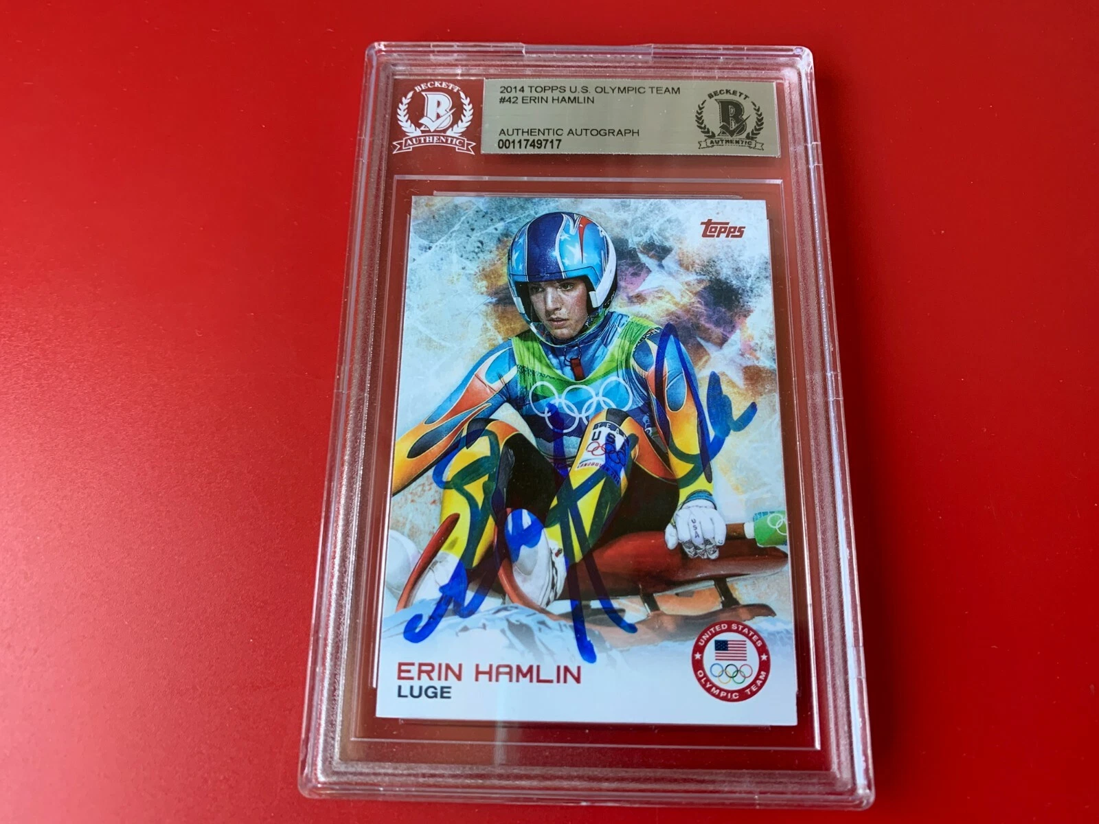 Erin Hamlin LUGE USA 2014 Topps Olympic Team Signed Auto Beckett BAS Slabbed
