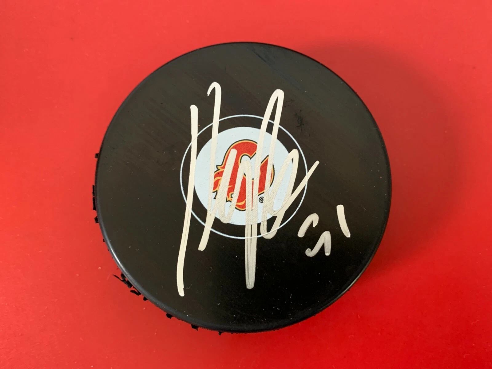 Karri Ramo Goalie Calgary Flames Signed Auto Puck w/ Holder
