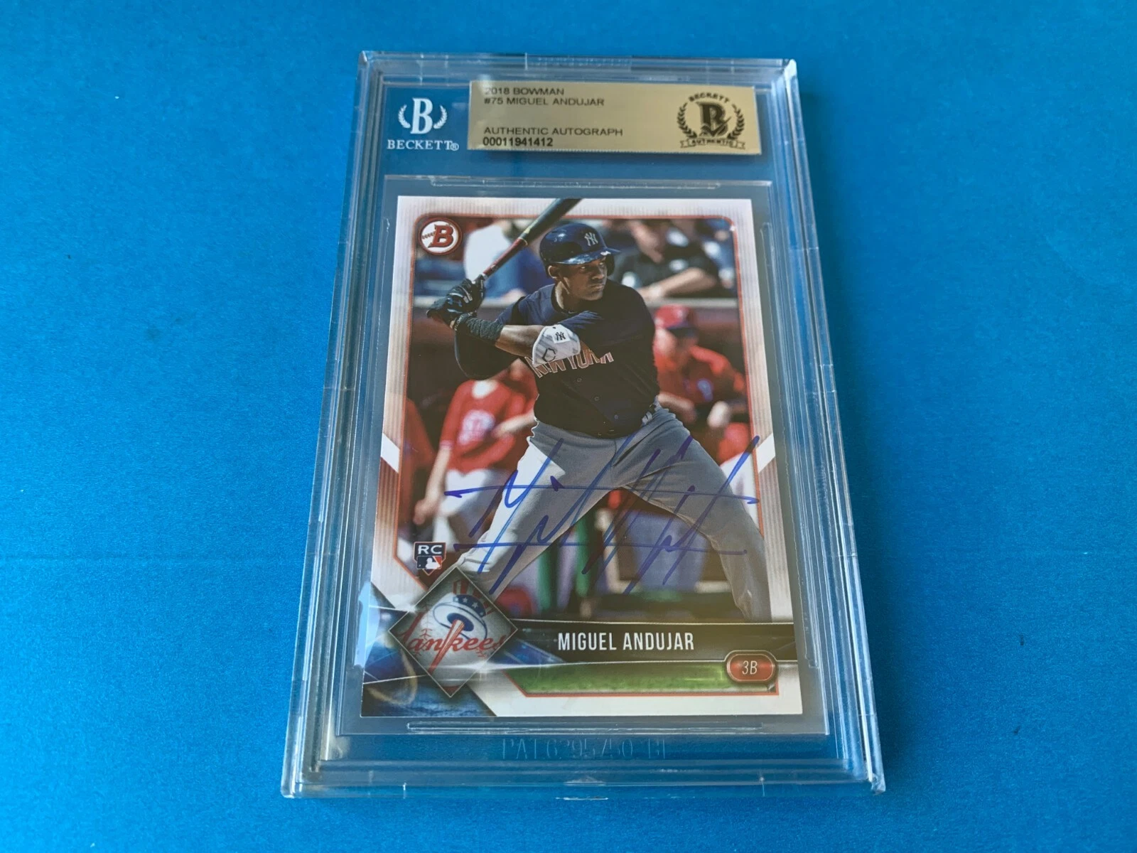 Miguel Andujar Yankees 2018 Bowman Rookie Signed Auto Beckett BAS Slabbed
