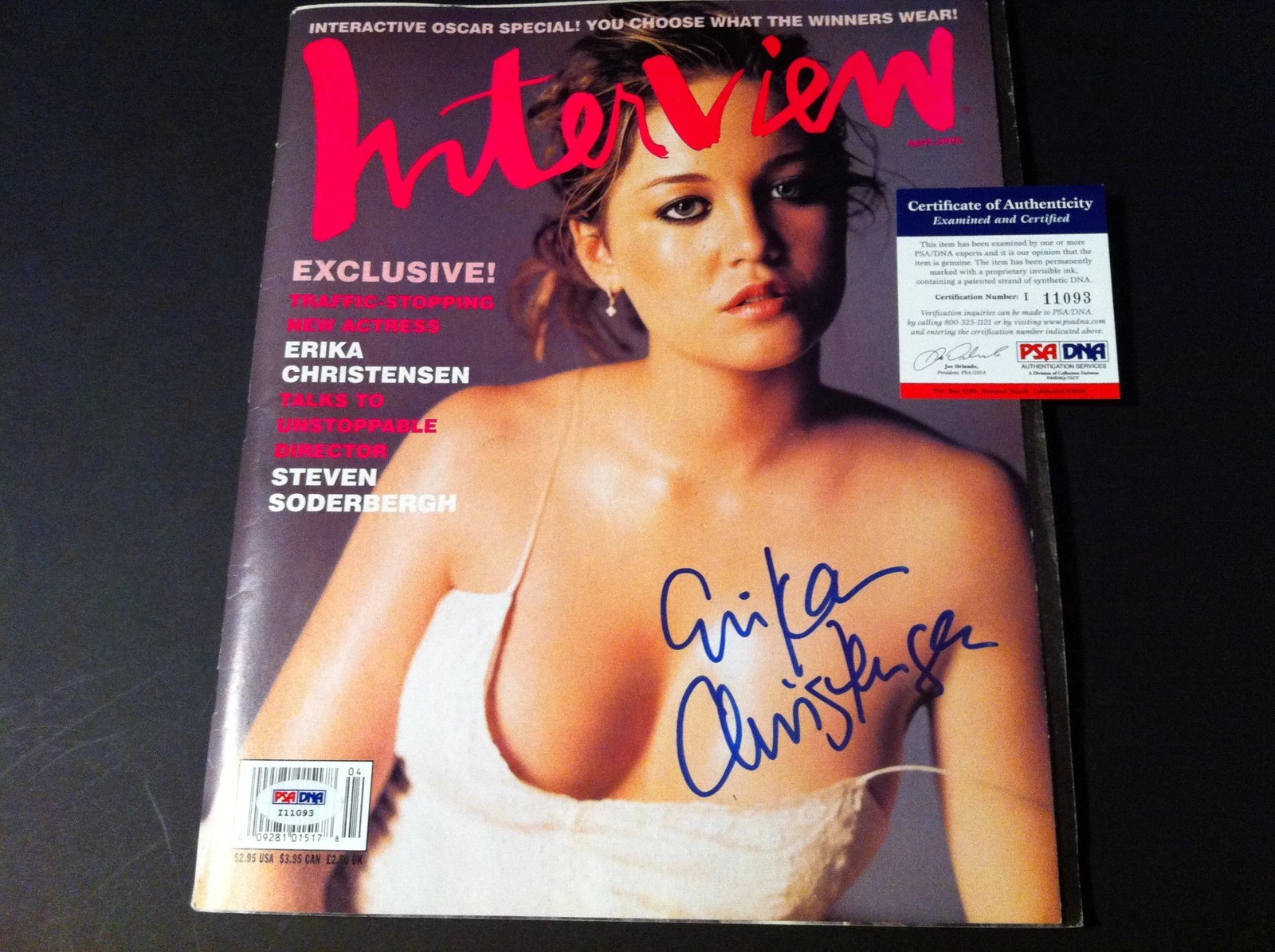 Erika Christensen TRAFFIC Signed Auto 2001 Interview Magazine Mag PSA/DNA COA
