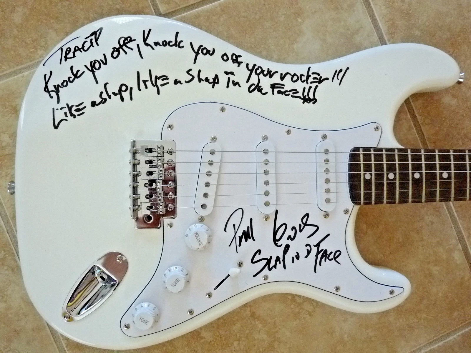 La Guns Tracii Phil Signed Autographed Guitar Slap In Face Lyric Guaranteed
