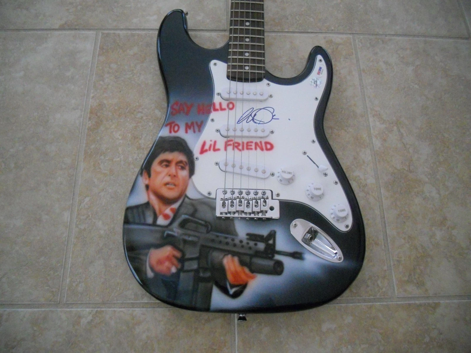 AL PACINO SCAREFACE AIRBRUSHED SIGNED AUTOGRAPHED GUITAR PSA CERTIFIED COLLECTIBLE MEMORABILIA