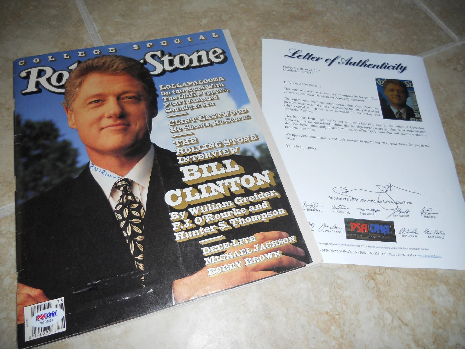 President Bill Clinton Signed Autographed Rolling Stone Magazine PSA Certified
