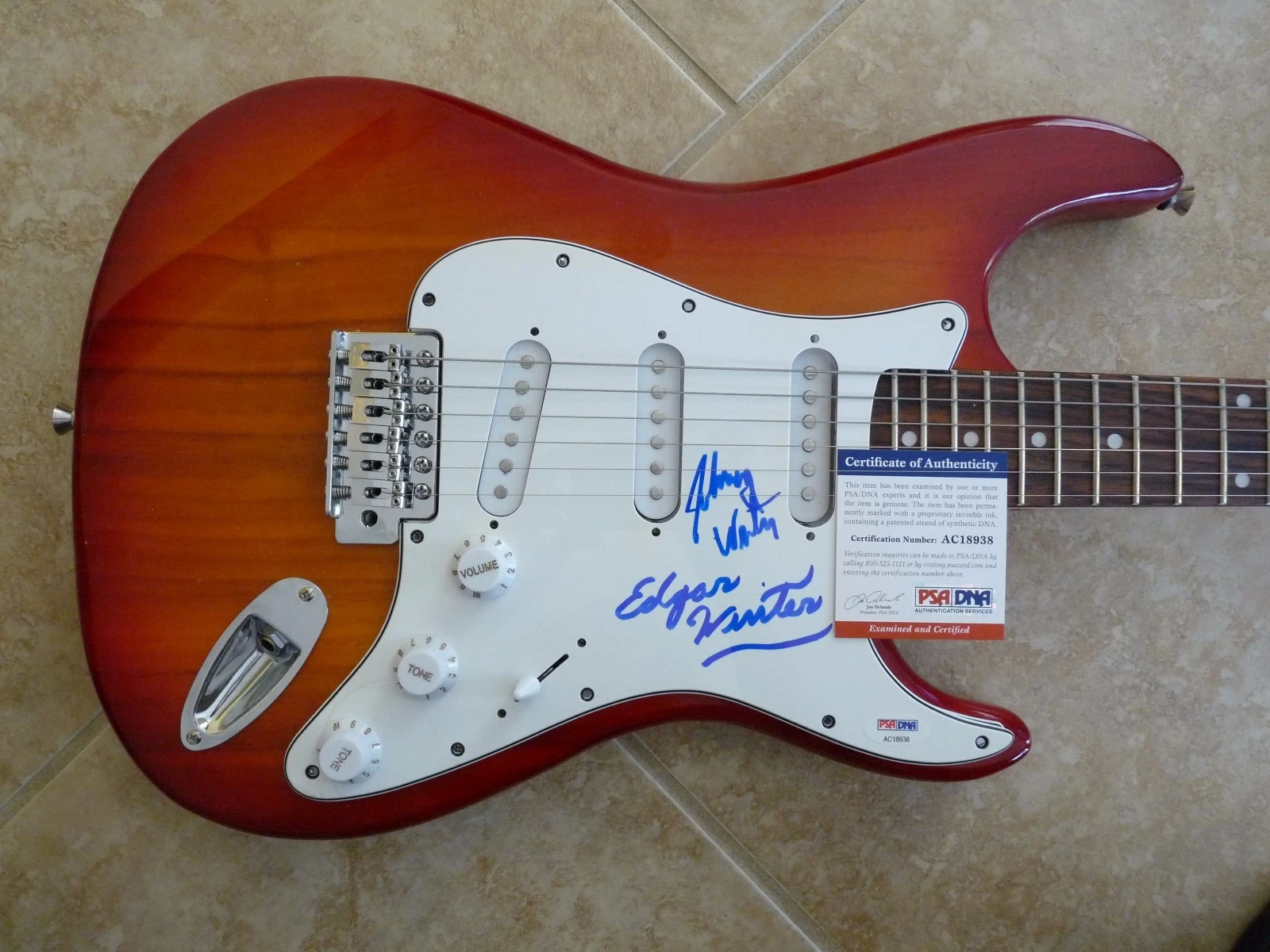 JOHNNY & EDGAR WINTER SIGNED AUTOGRAPHED ELECTRIC BLUES GUITAR PSA CERTIFIED COLLECTIBLE MEMORABILIA