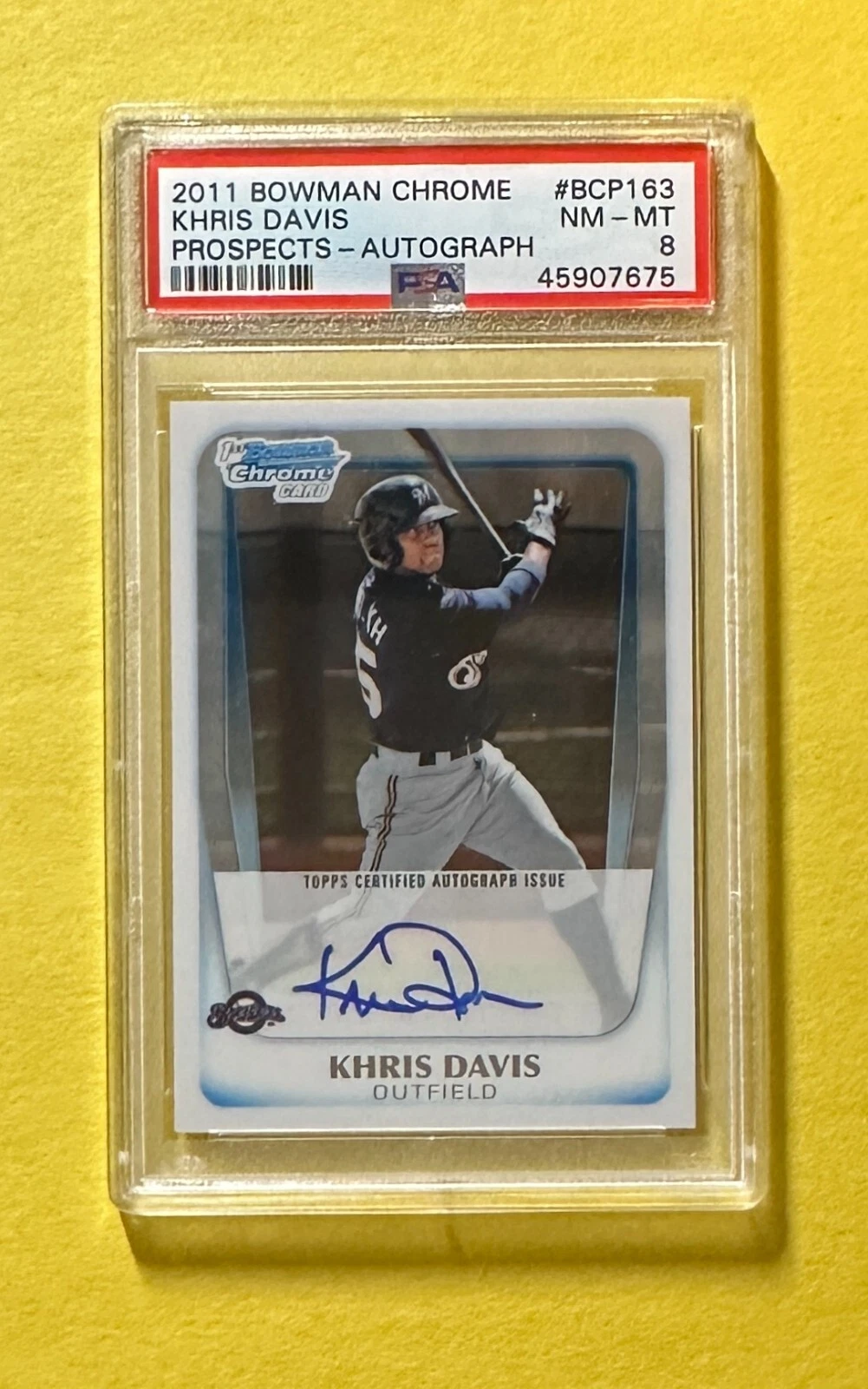 2011 BOWMAN CHROME KHRIS DAVIS 1ST BOWMAN AUTO #BCP163 PSA NM-MT 8 BREWERS
