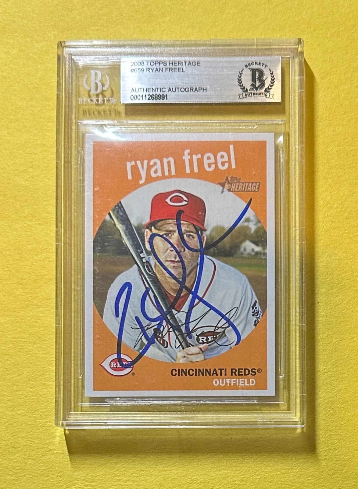 2008 TOPPS HERITAGE RYAN FREEL #659 AUTHENTIC AUTOGRAPH BECKETT CERTIFIED REDS
