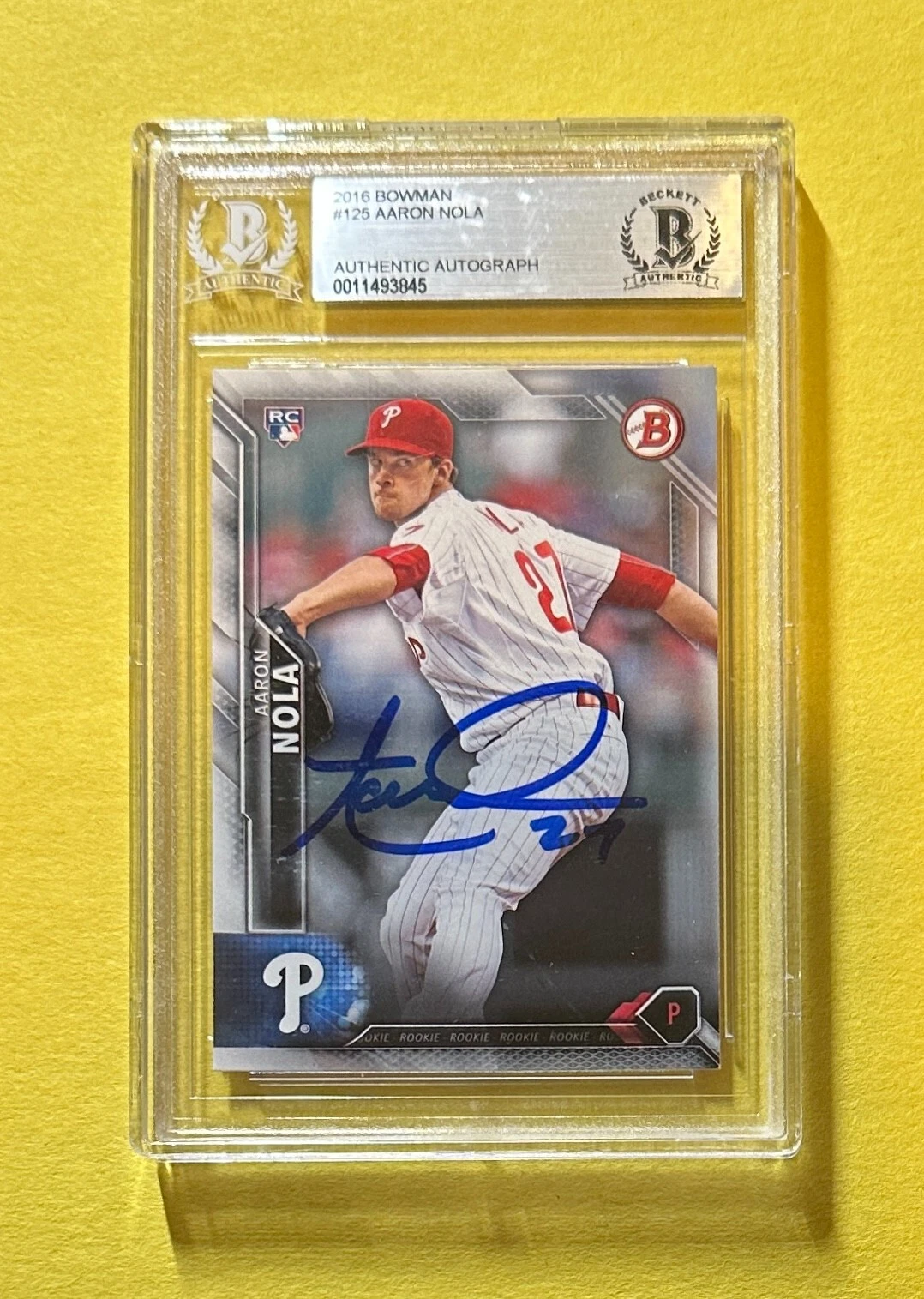 2016 BOWMAN AARON NOLA #125 AUTHENTIC AUTOGRAPH BECKETT CERTIFIED PHILLIES
