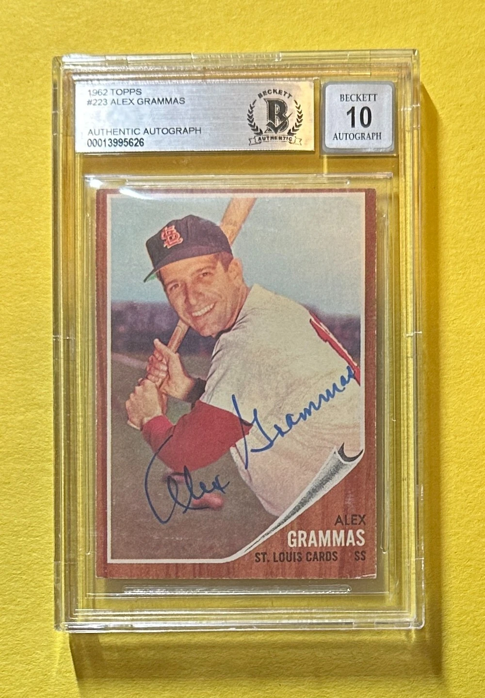 1962 TOPPS ALEX GRAMMAS #223 AUTHENTIC AUTOGRAPH BECKETT CERTIFIED GRADE 10 COLLECTIBLE MEMORABILIA