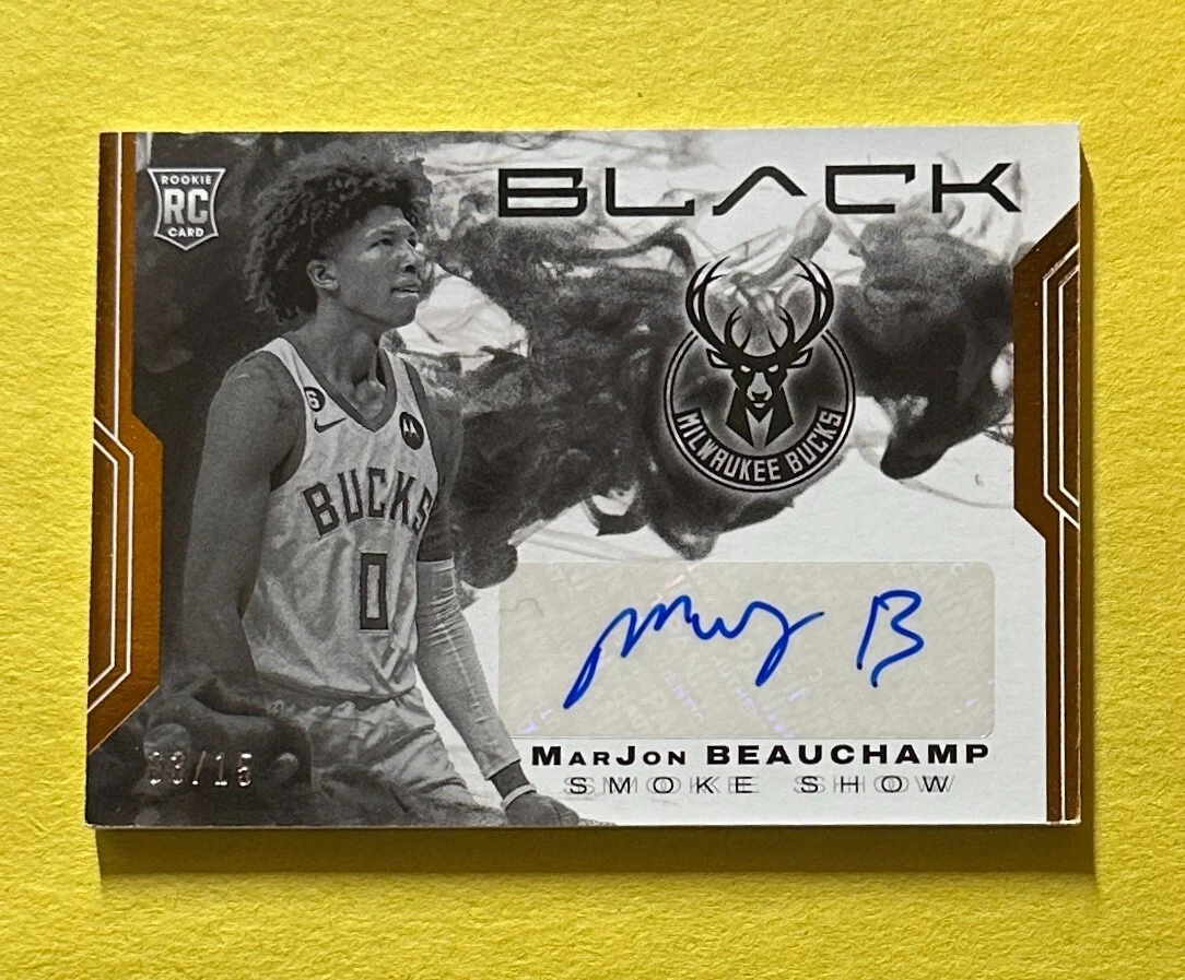 2022-23 PANINI BLACK MARJON BEAUCHAMP SMOKE SHOW AUTO SP /15 #SSS-MJB BUCKS
