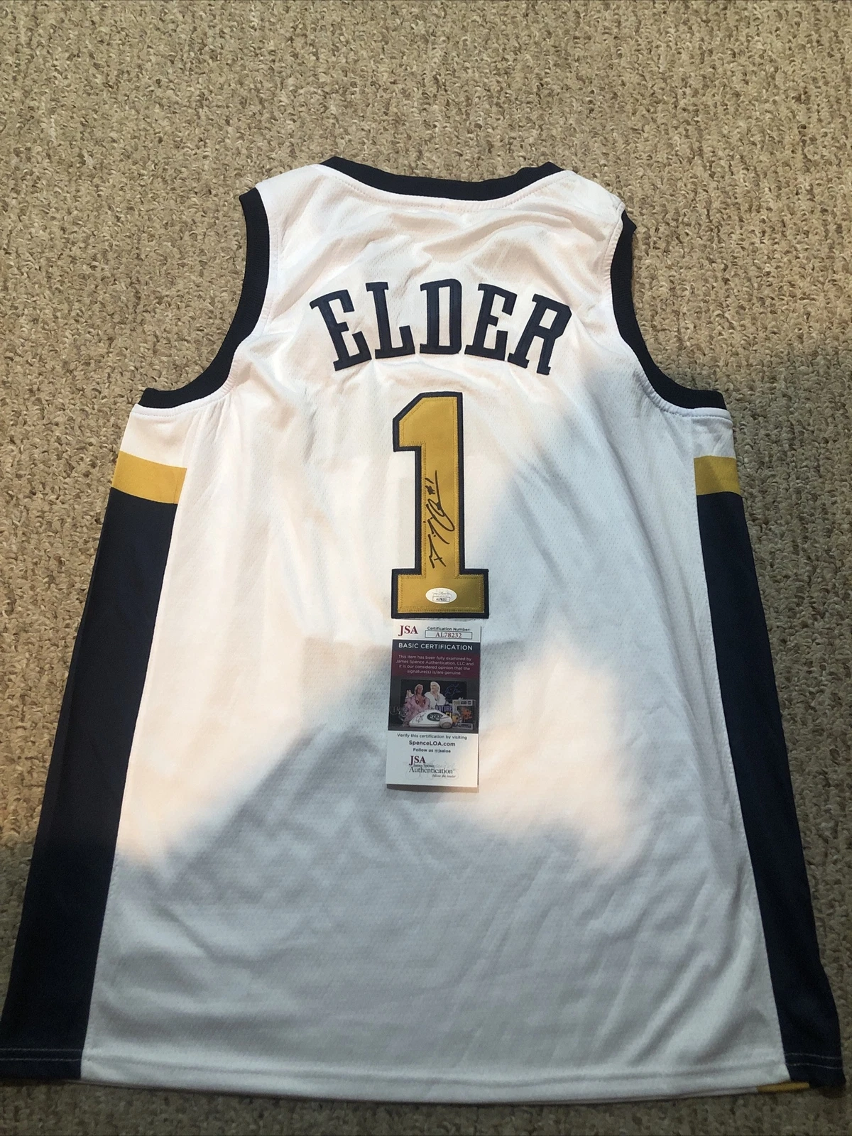 GEORGIA TECH YELLOW JACKETS- BJ ELDER SIGNED AUTOGRAPH JERSEY JSA COA BASKETBALL
