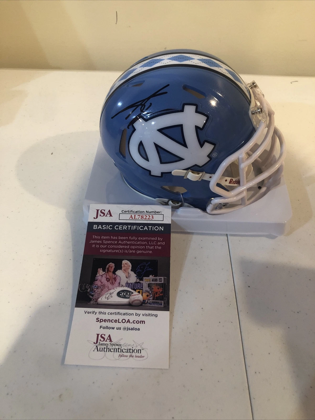 NORTH CAROLINA TAR HEELS- CHASE RICE SIGNED AUTOGRAPH MINI HELMET JSA COUNTRY
