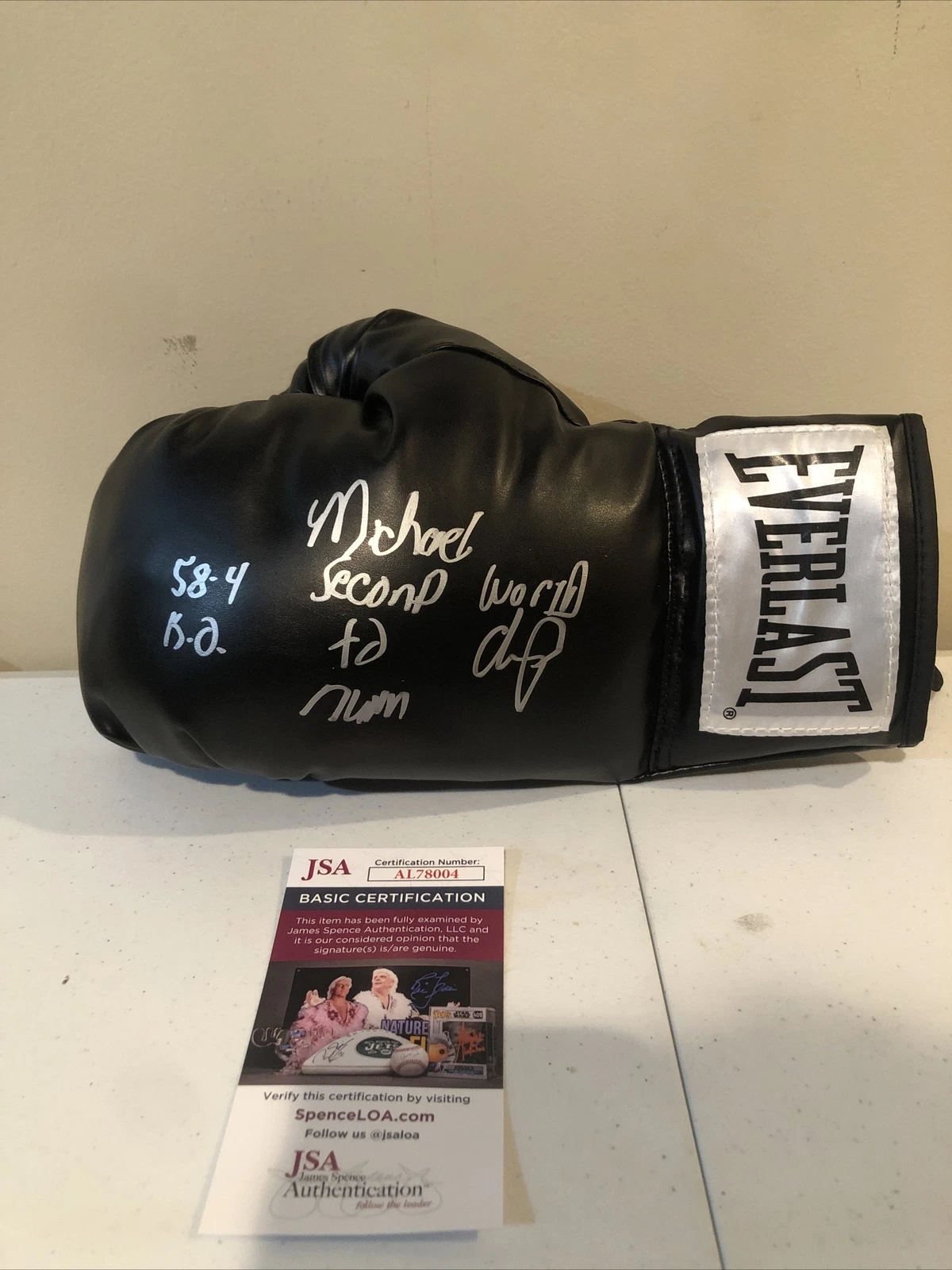 MICHAEL SECOND TO NUNN SIGNED AUTOGRAPH BOXING GLOVE JSA COA EVERLAST CHAMP
