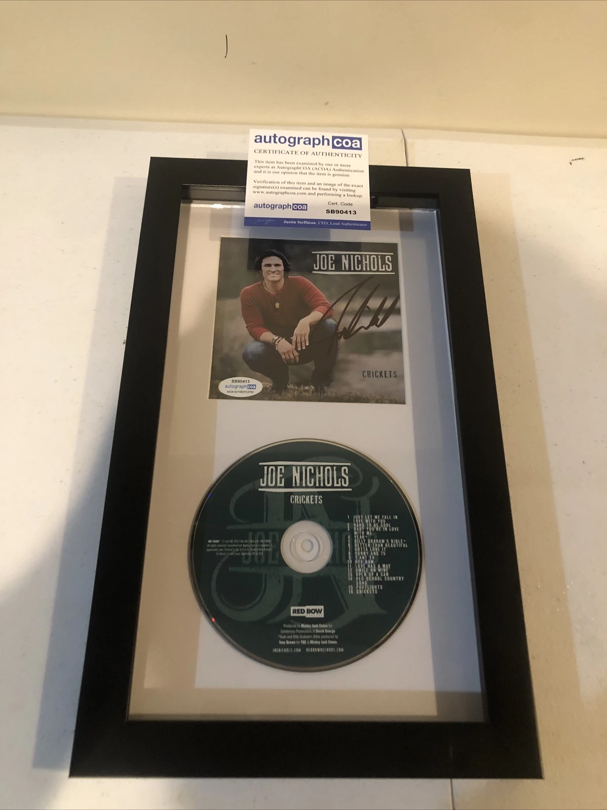 JOE NICHOLS SIGNED AUTOGRAPH FRAMED CD DISPLAY ACOA CRICKETS COUNTRY
