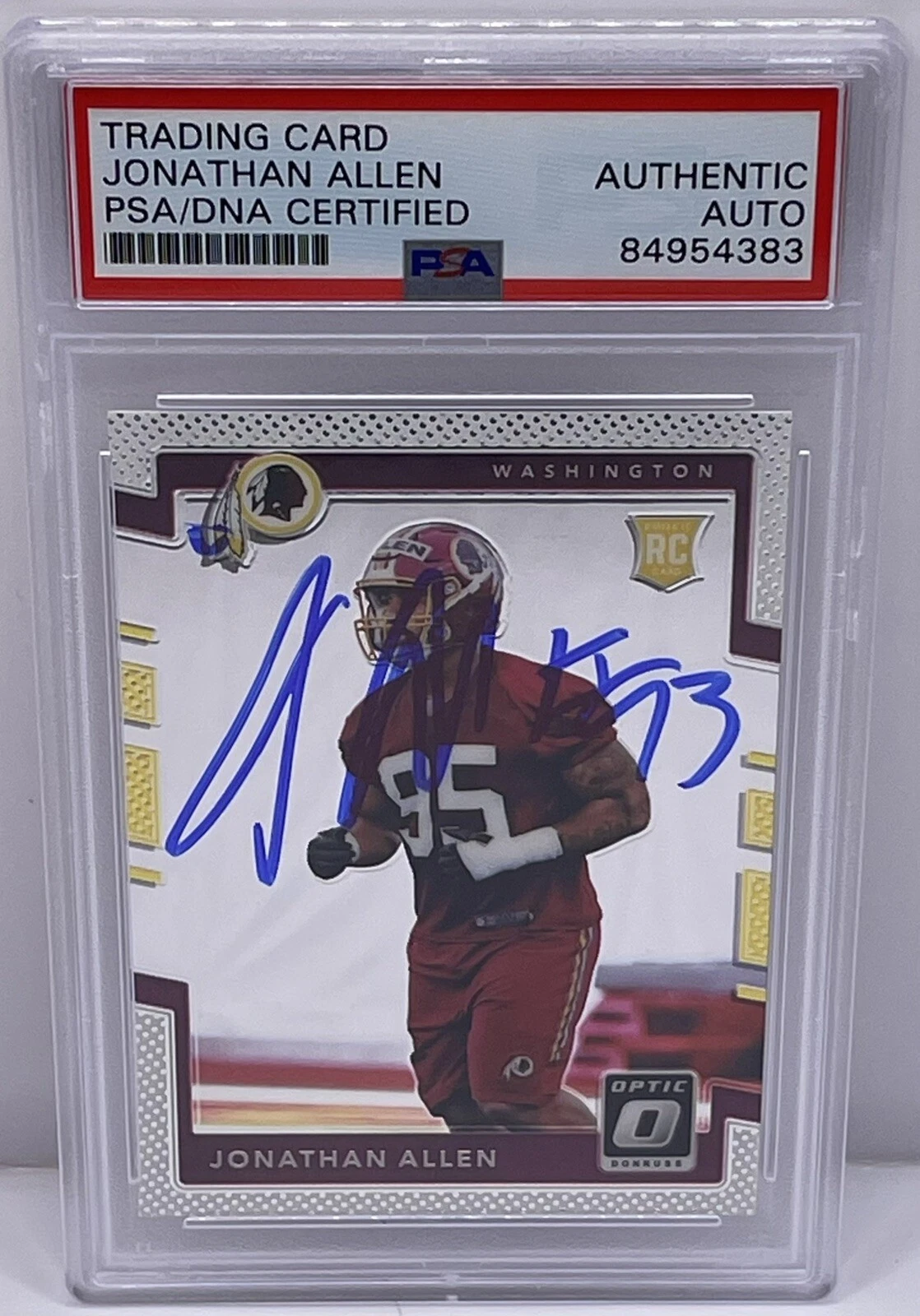 Jonathan Allen Signed 2017 Optic Slabbed Rookie Card PSA/DNA Washington Redskins
