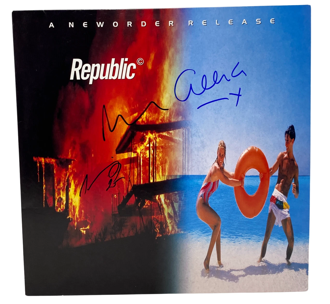 New Order Band Signed Autograph Republic Vinyl Record Album Joy Division x3 ACOA
