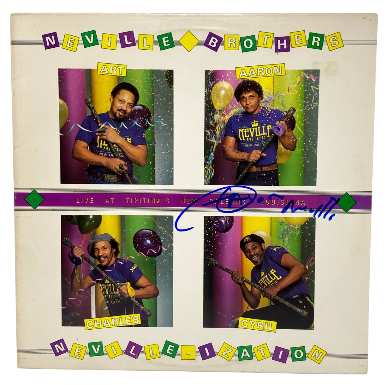 AARON NEVILLE SIGNED AUTOGRAPH NEVILLE BROTHERS NEVILLE-IZATION VINYL ALBUM ACOA COLLECTIBLE MEMORABILIA