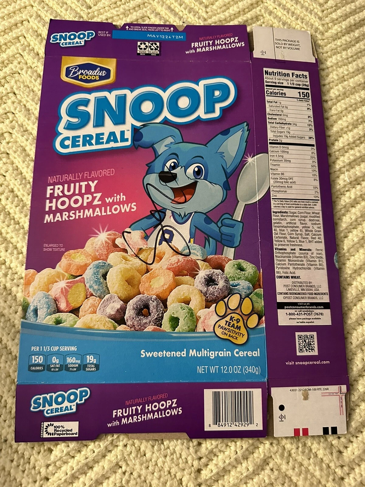 Snoop Dogg Signed Cereal Box Fruity Hoopz With Proof Guaranteed To Pass
