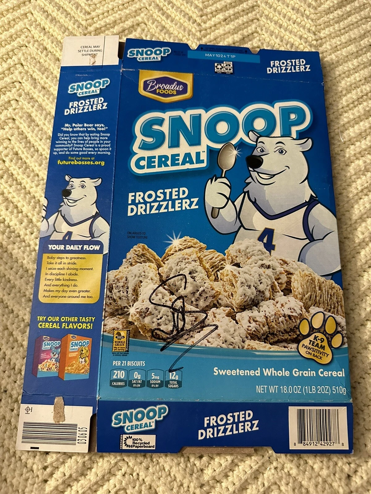 Snoop Dogg Signed Cereal Box Frosted Drizzlerz With Proof Guaranteed To Pass
