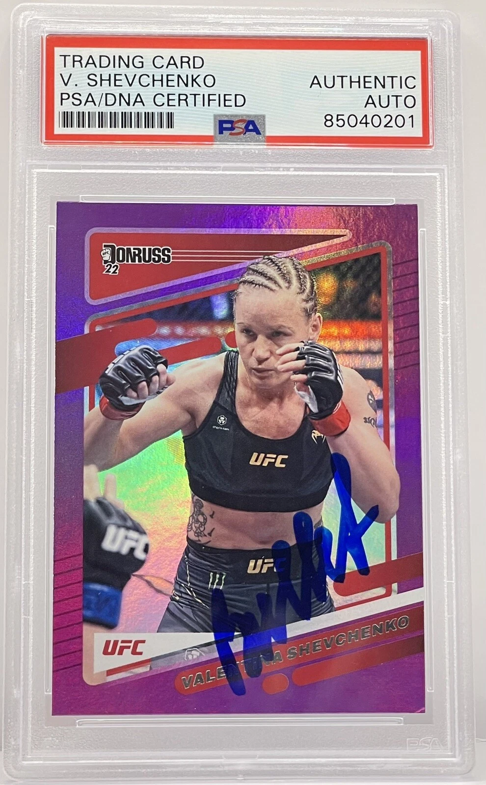 Valentina Shevchenko Signed 2022 Donruss Purple UFC Card On Card PSA/DNA Slabbed
