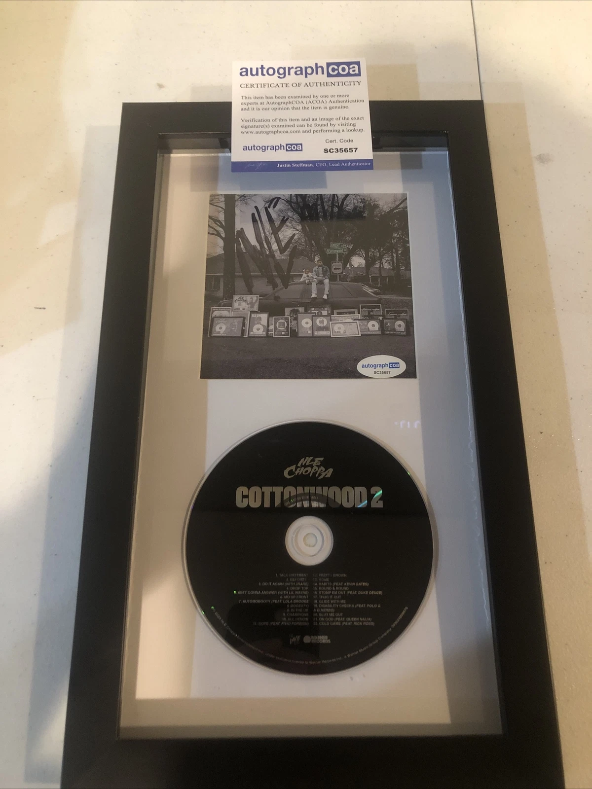 NLE CHOPPA COTTONWOOD 2 SIGNED AUTOGRAPH FRAMED CD DISPLAY ACOA RAP STAR
