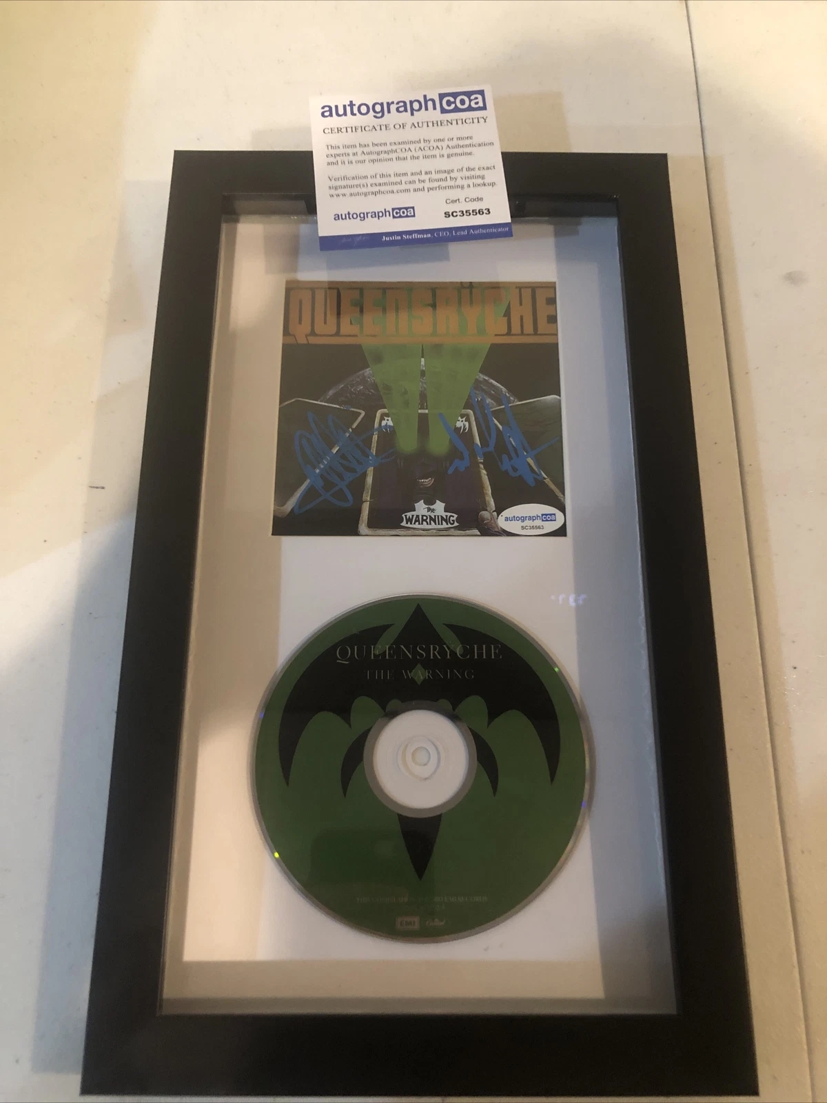 QUEENSRYCHE SIGNED AUTOGRAPH FRAMED CD DISPLAY ACOA THE WARNING WILTON & JACKSON
