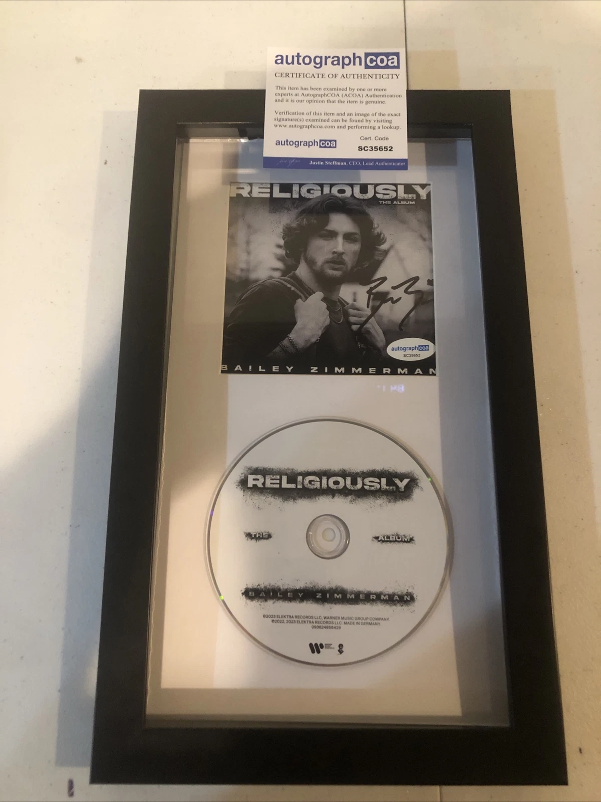 BAILEY ZIMMERMAN SIGNED AUTOGRAPH FRAMED CD DISPLAY ACOA RELIGIOUSLY COUNTRY
