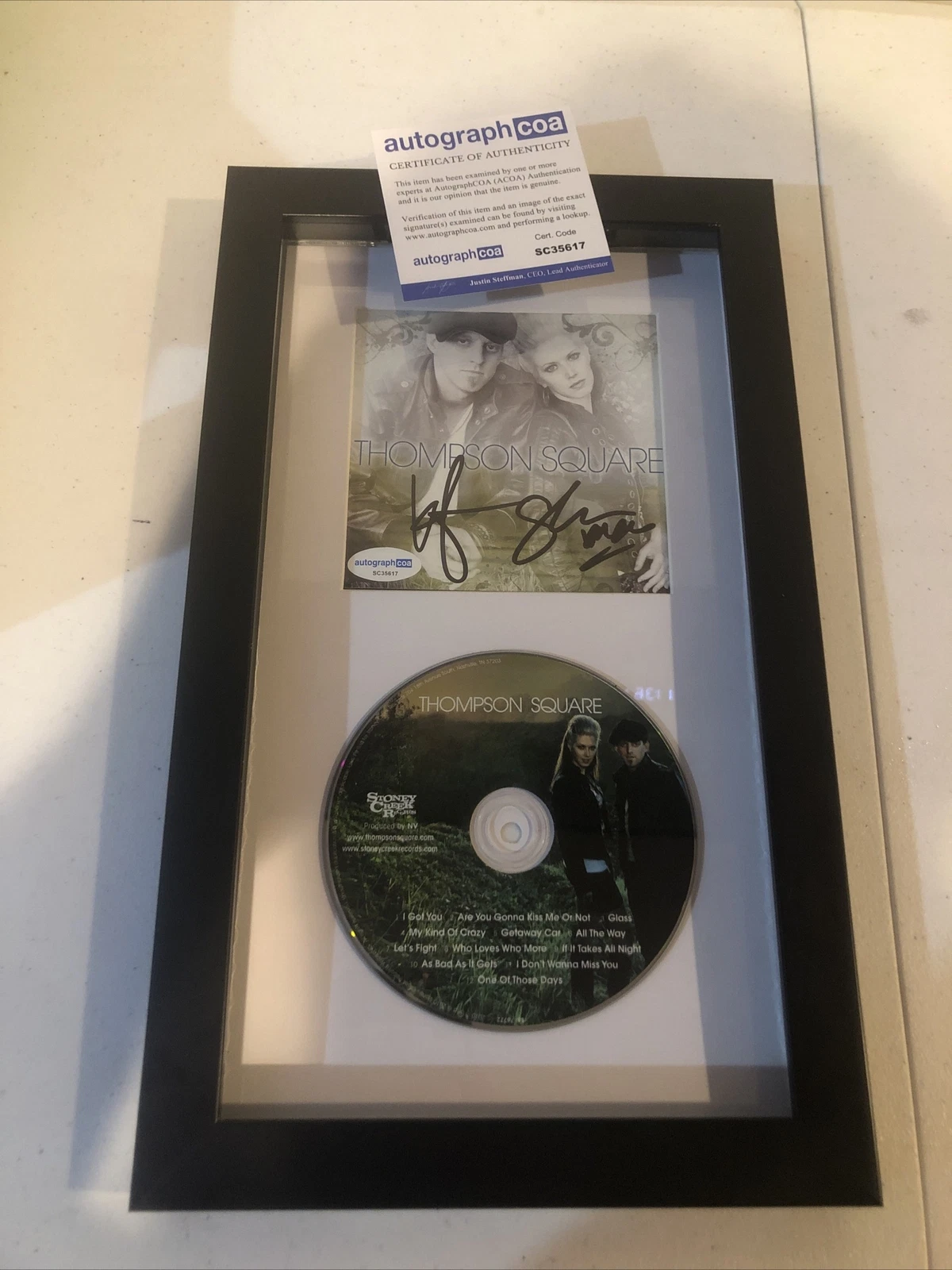 THOMPSON SQUARE SIGNED AUTOGRAPH FRAMED CD DISPLAY ACOA ARE YOU GONNA KISS ME
