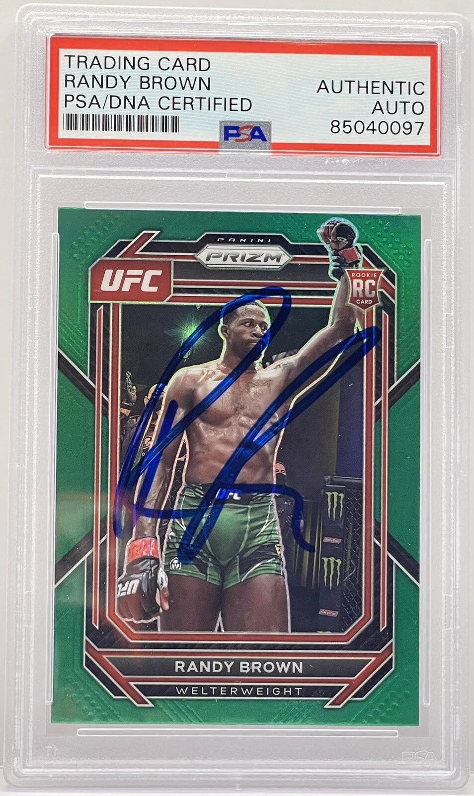 Randy Brown Signed Auto 2023 Prizm Green Parallel Rookie Card UFC PSA/DNA Slab
