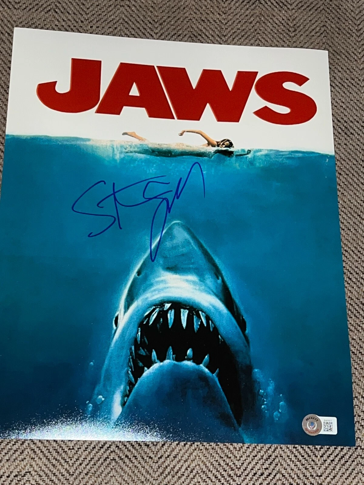 STEVEN SPIELBERG SIGNED AUTOGRAPH 11x14 JAWS POSTER SHOT BECKETT BAS COA RARE X3
