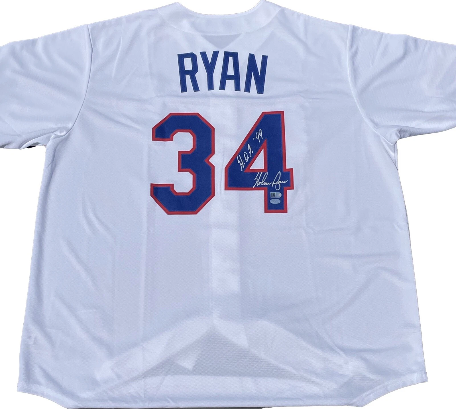 NOLAN RYAN SIGNED TEXAS RANGERS NIKE JERSEY RYAN HOLO W/ HOF 99 B012484
