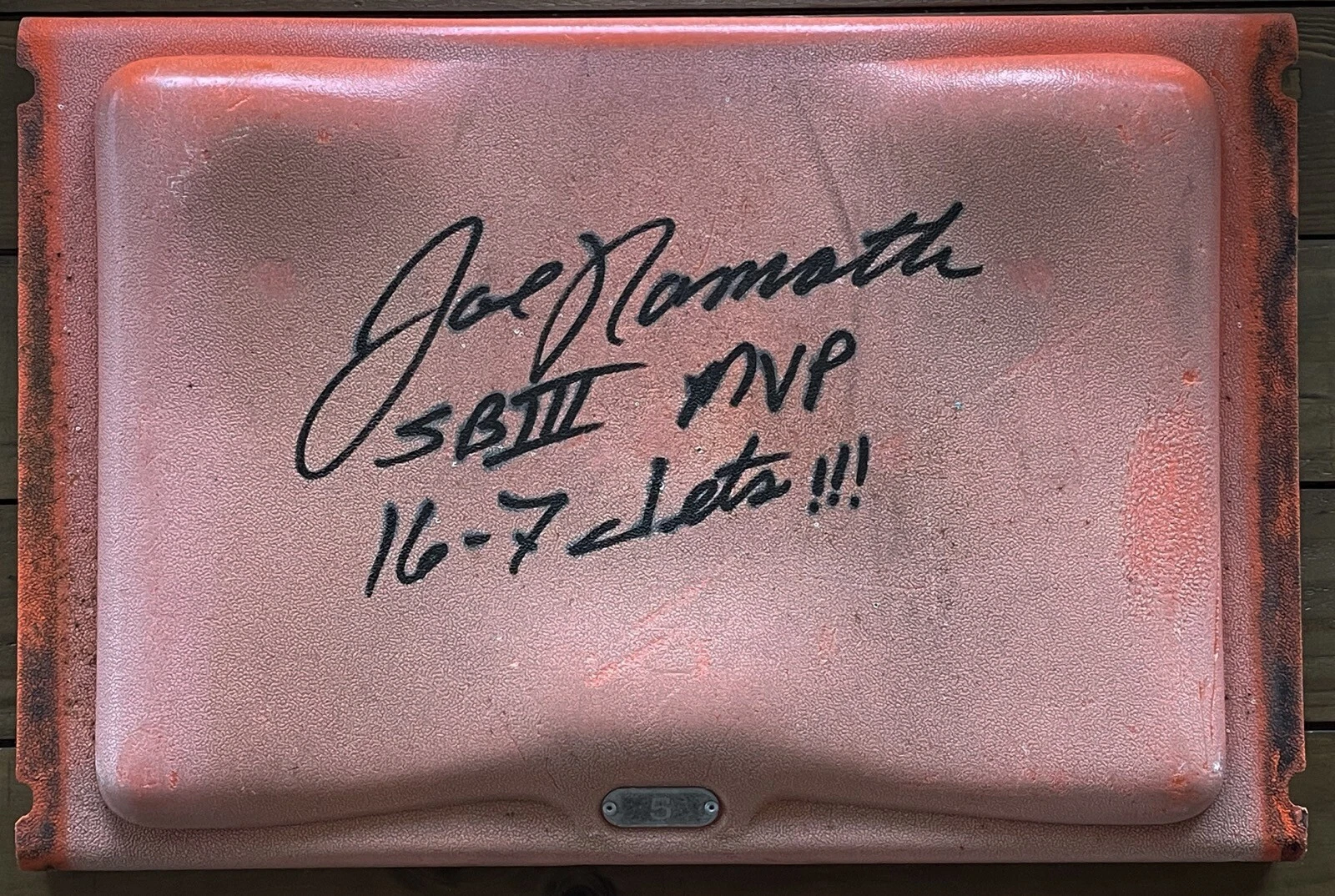 JOE NAMATH SIGNED ORANGE BOWL SEAT SB III PSA 1C51153 W/ SB III MVP & 16-7 JETS
