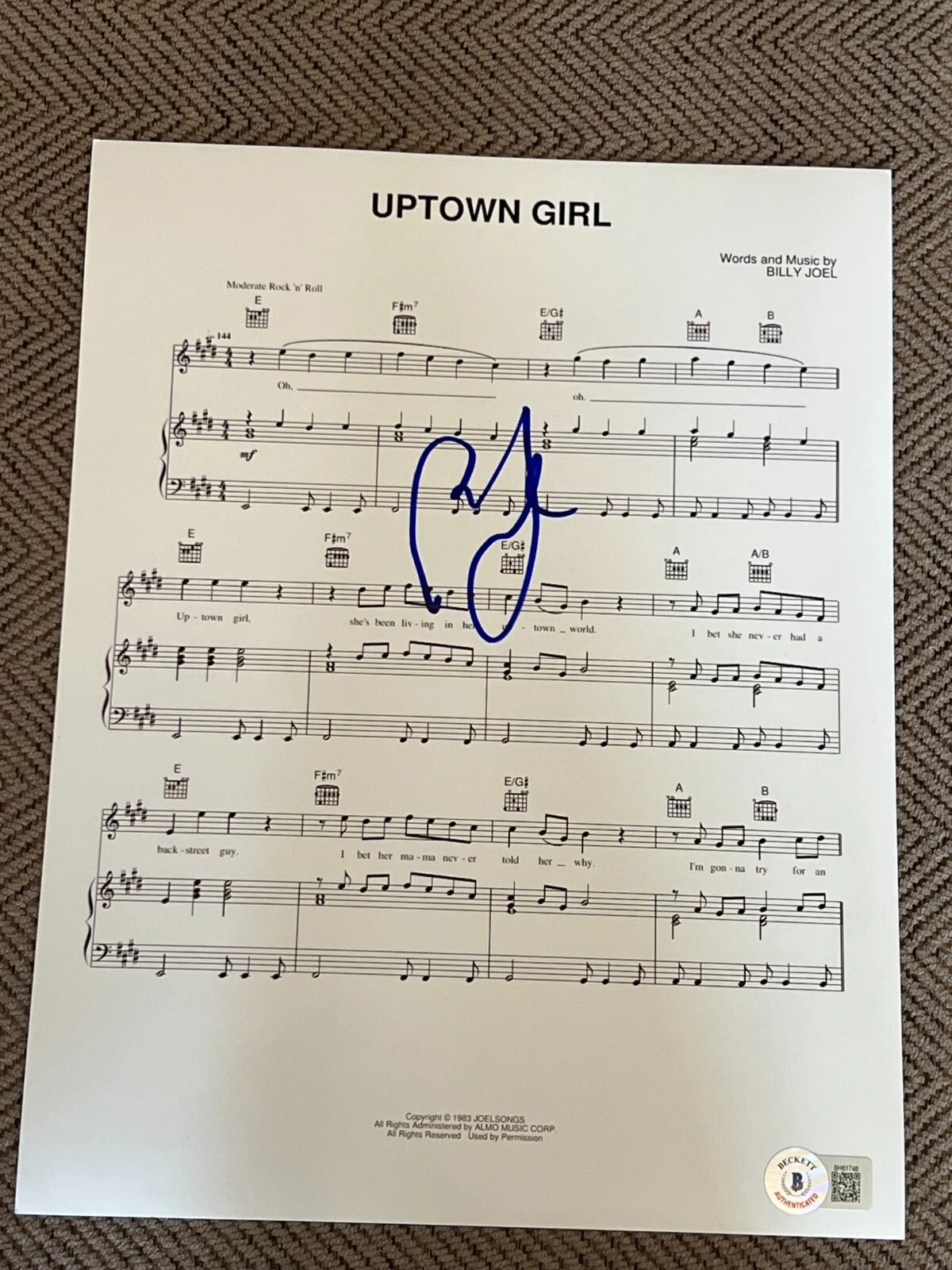 BILLY JOEL SIGNED AUTOGRAPH SHEET MUSIC UPTOWN GIRL MSG BECKETT BAS COA D2
