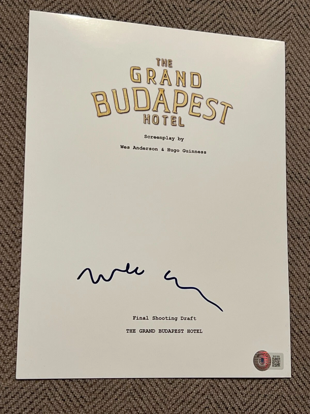 WES ANDERSON SIGNED AUTOGRAPH MOVIE SCRIPT GRAND BUDAPEST HOTEL BECKETT BAS F
