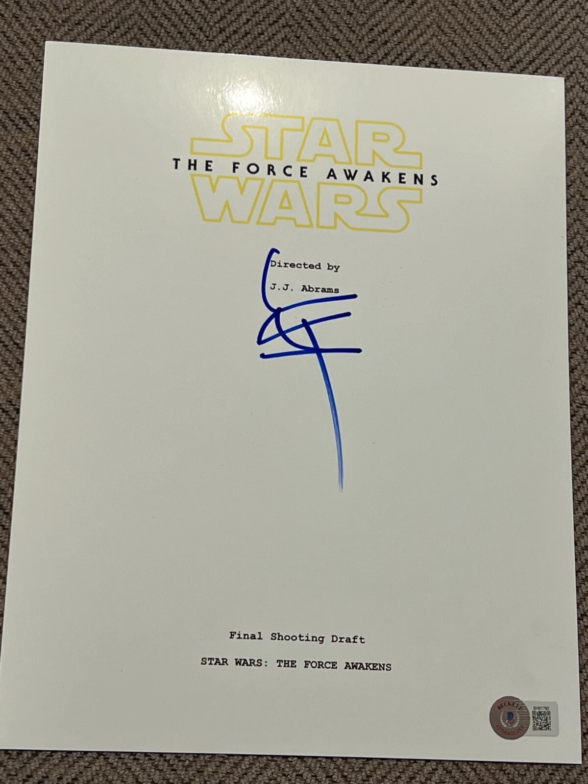 JJ ABRAMS SIGNED AUTOGRAPH MOVIE SCRIPT STAR WARS FORCE AWAKENS BECKETT BAS D
