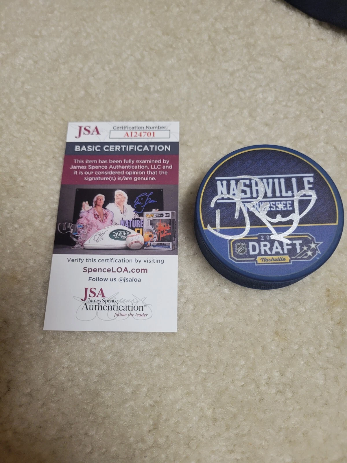 DAVID REINBACHER AUTOGRAPHED NHL 2023 DRAFT HOCKEY PUCK JSA MONTREAL CANADIANS
