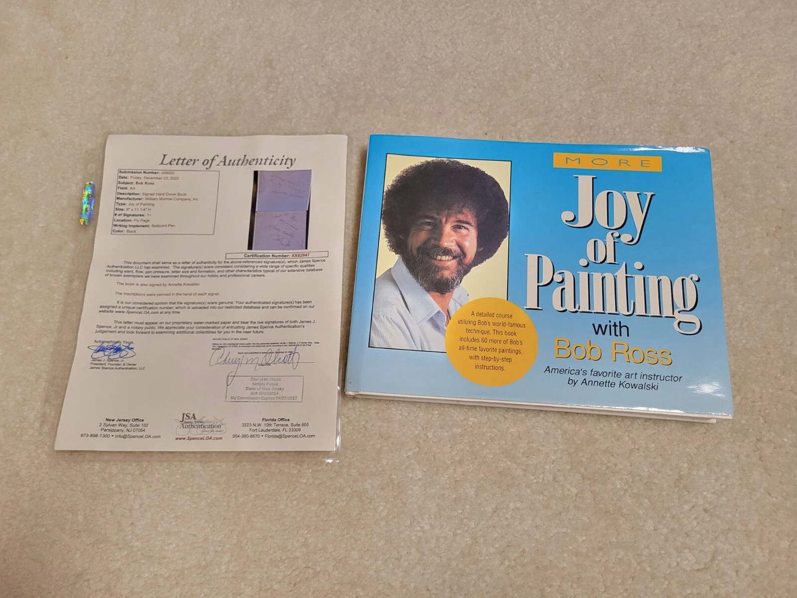 BOB ROSS ANNETTE KOWALSKI HAND SIGNED JOY OF PAINTING 1ST EDITION BOOK JSA LOA
