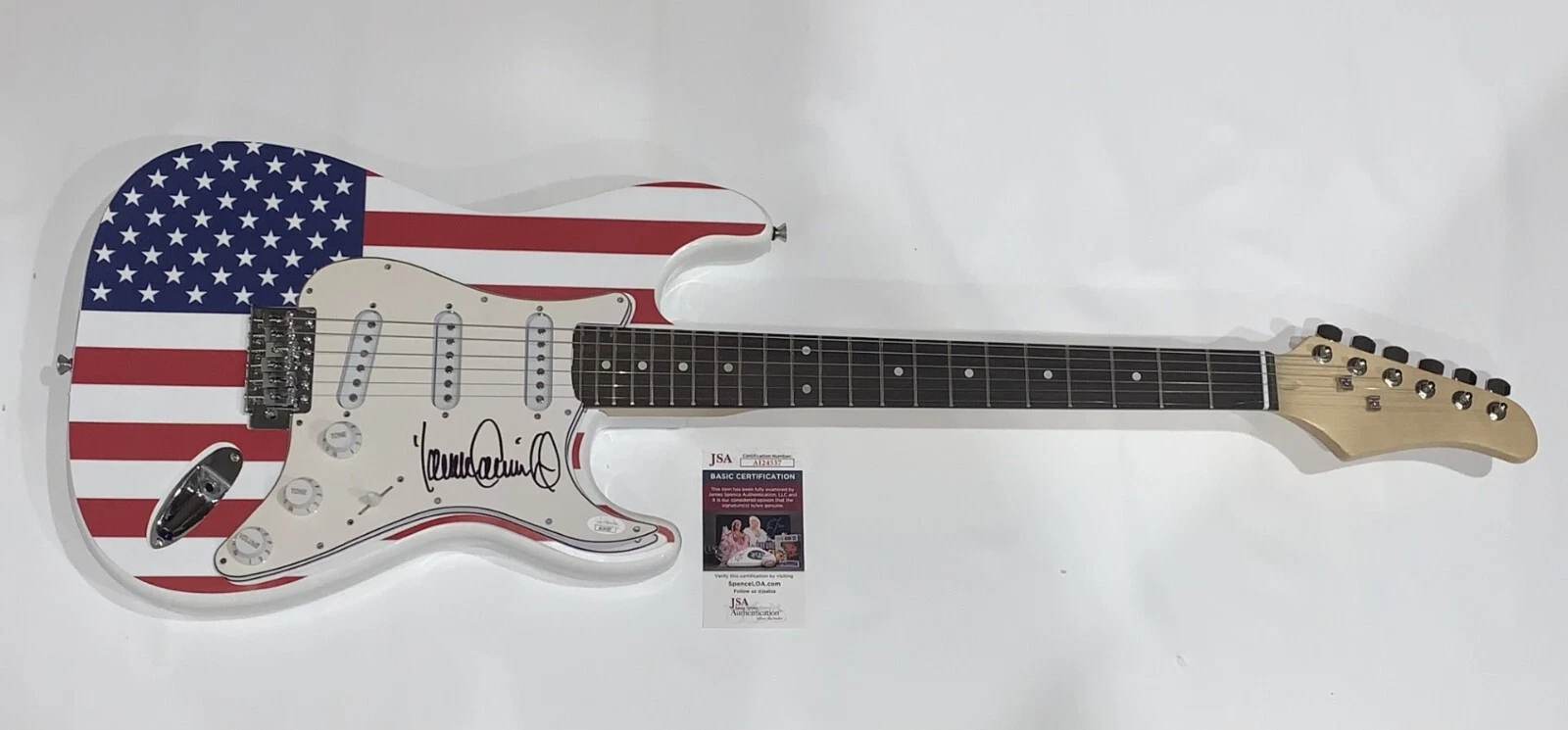 JOHN CORABI SIGNED USA FLAG ELECTRIC GUITAR MOTLEY CRUE JSA COA
