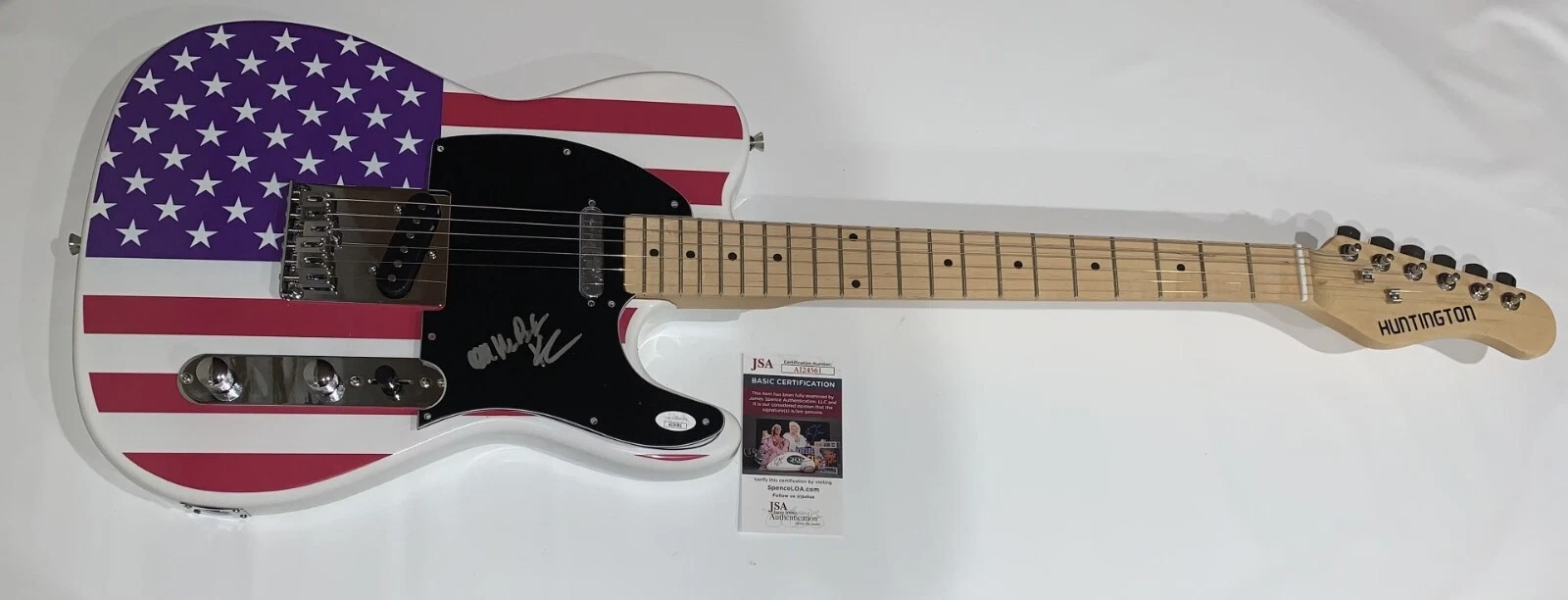 HARRY WAYNE CASEY SIGNED USA FLAG ELECTRIC GUITAR KC & THE SUNSHINE BAND JSA COA
