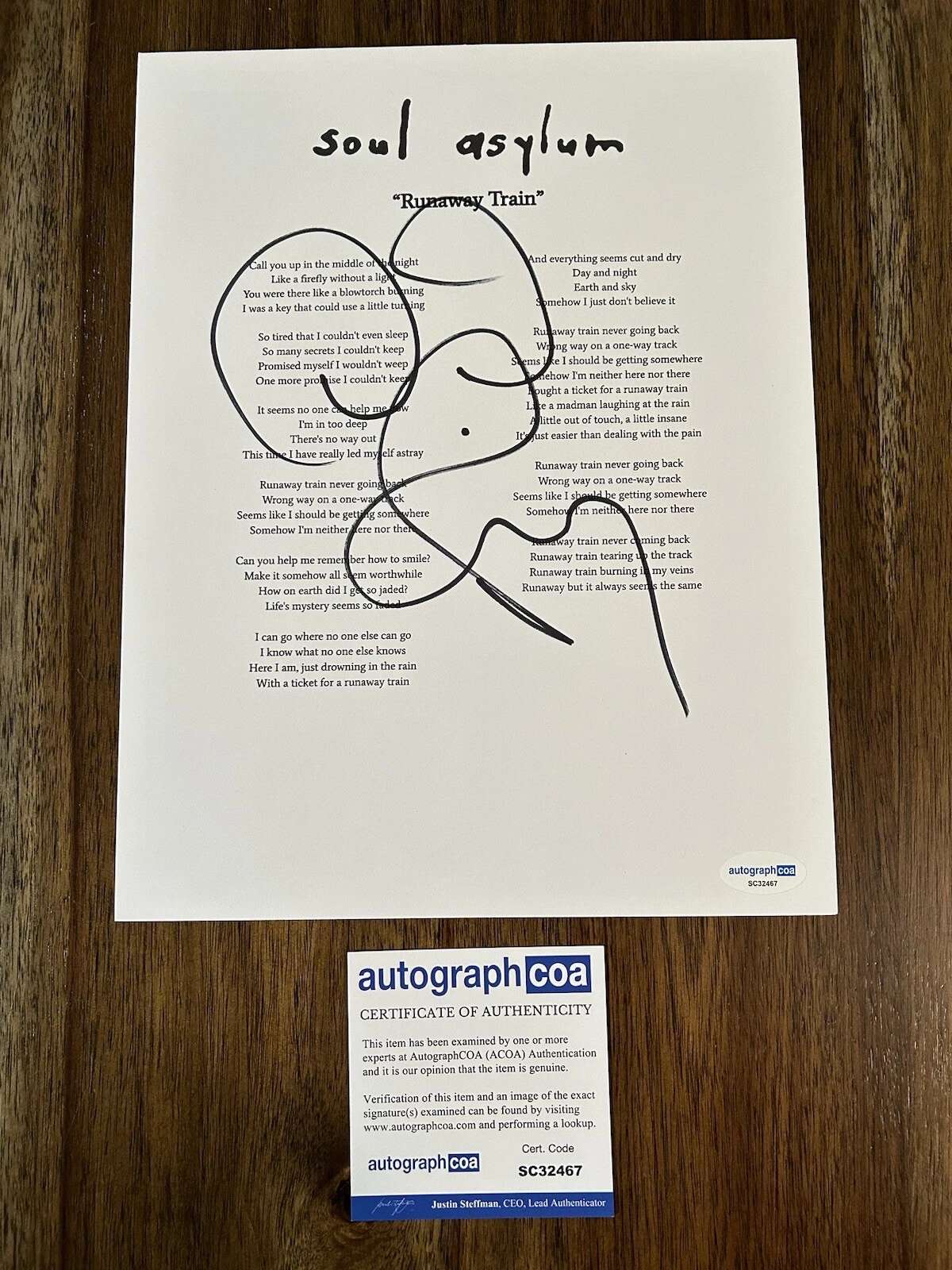 ‘DAVE PIRNER’ SOUL ASYLUM FRONTMAN SIGNED AUTOGRAPH LYRICS SHEET ACOA COLLECTIBLE MEMORABILIA