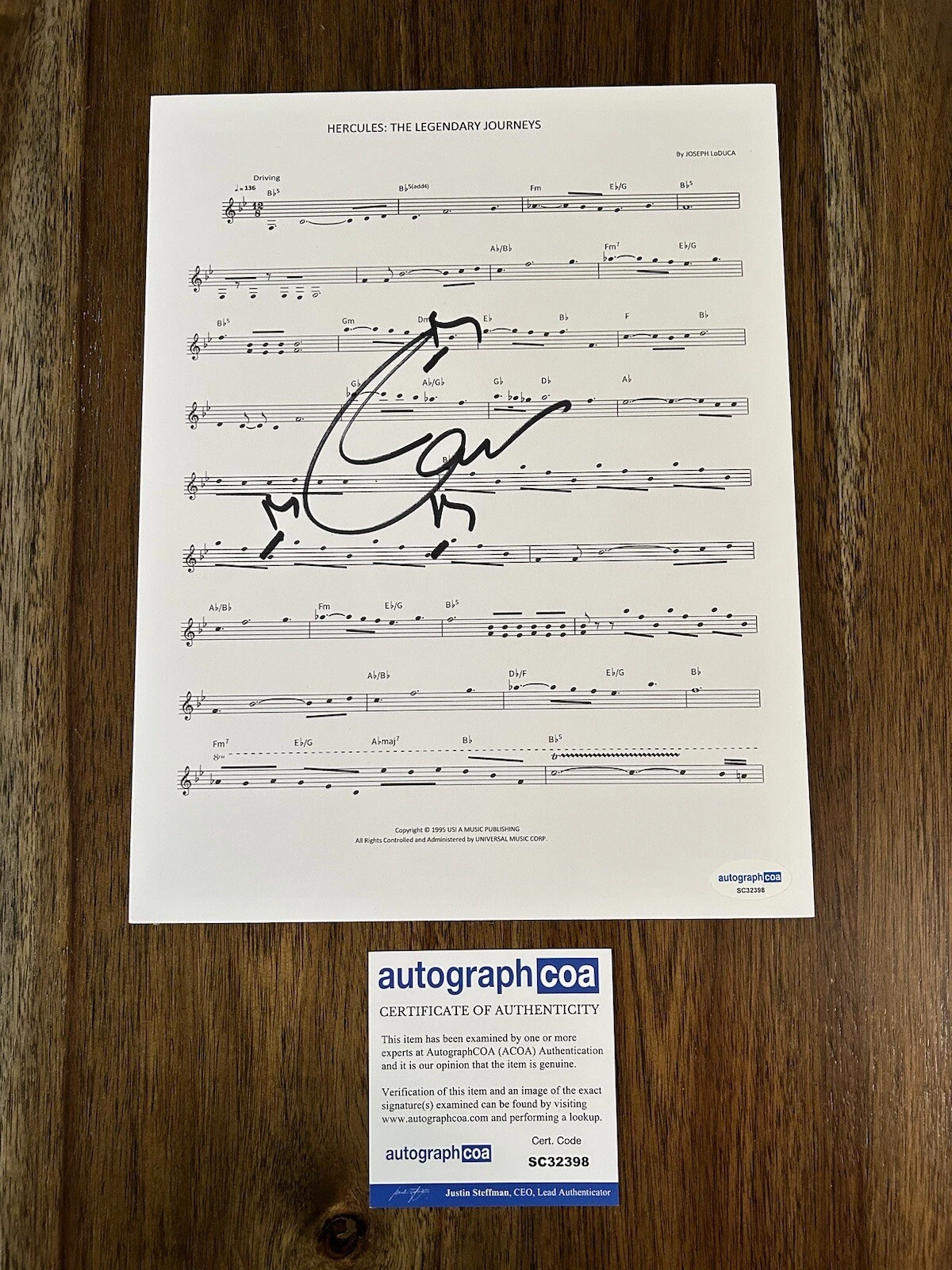 Joseph LoDuca ‘Hercules: Legendary Journeys’ Composer Signed Sheet Music ACOA

