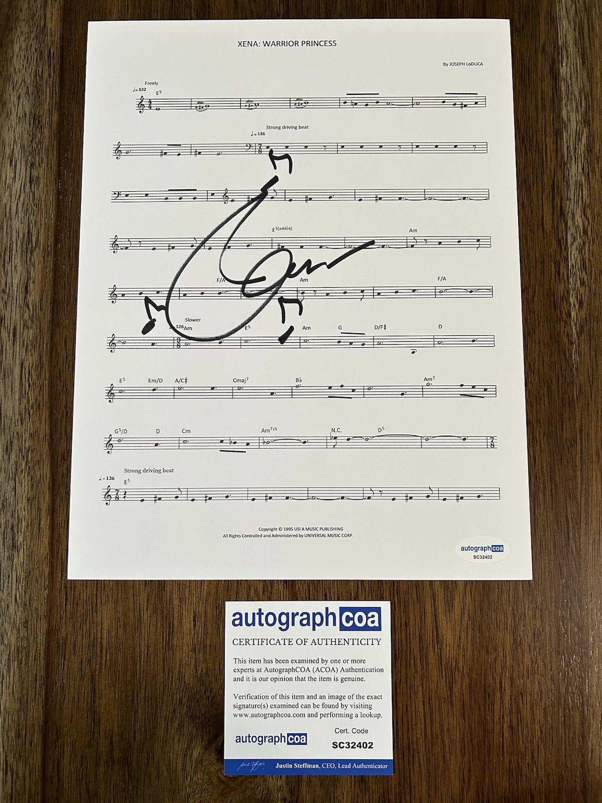 Joseph LoDuca ‘Xena: Warrior Princess’ TV Show Composer Signed Sheet Music ACOA
