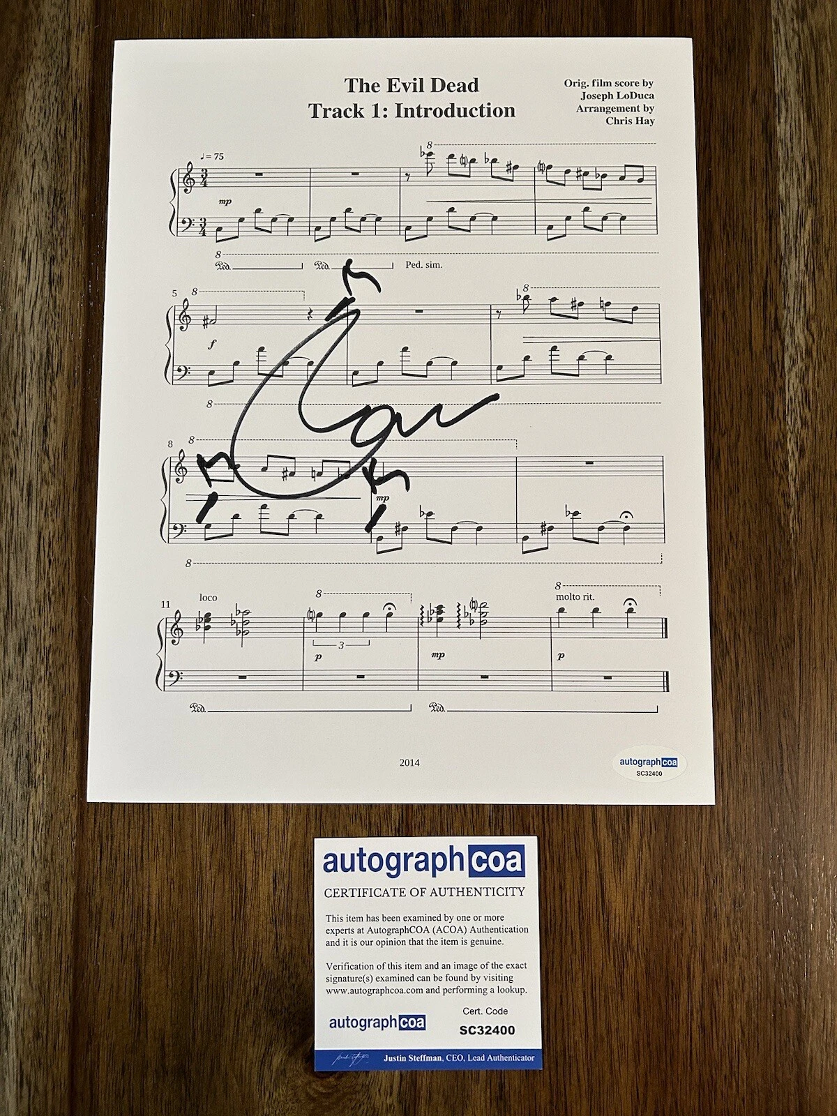 Joseph LoDuca ‘The Evil Dead’ Composer Signed Autograph Sheet Music Movie ACOA

