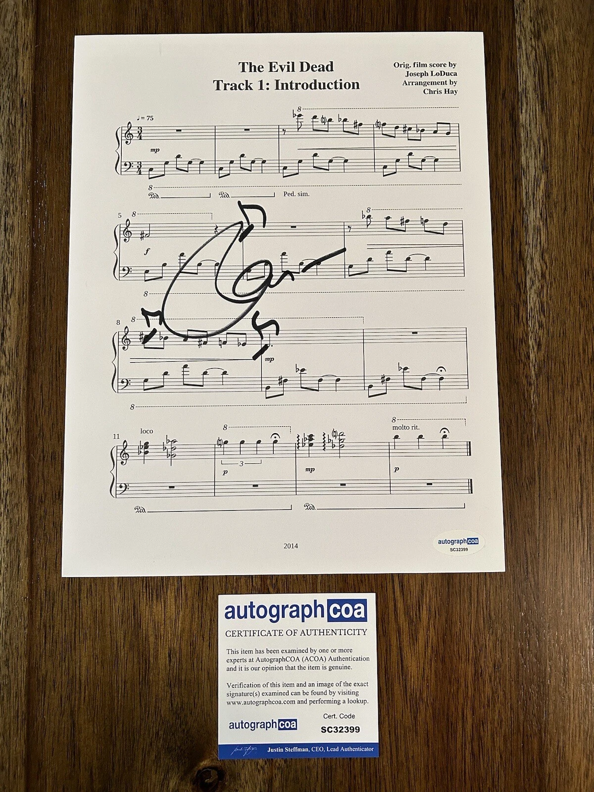 Joseph LoDuca ‘The Evil Dead’ Composer Signed Autograph Sheet Music Movie ACOA
