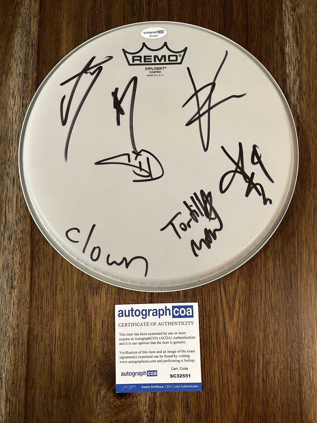‘SLIPKNOT’ BAND SIGNED AUTOGRAPHED 10” REMO DRUMHEAD SIGNED BY 7 MEMBERS ACOA COLLECTIBLE MEMORABILIA