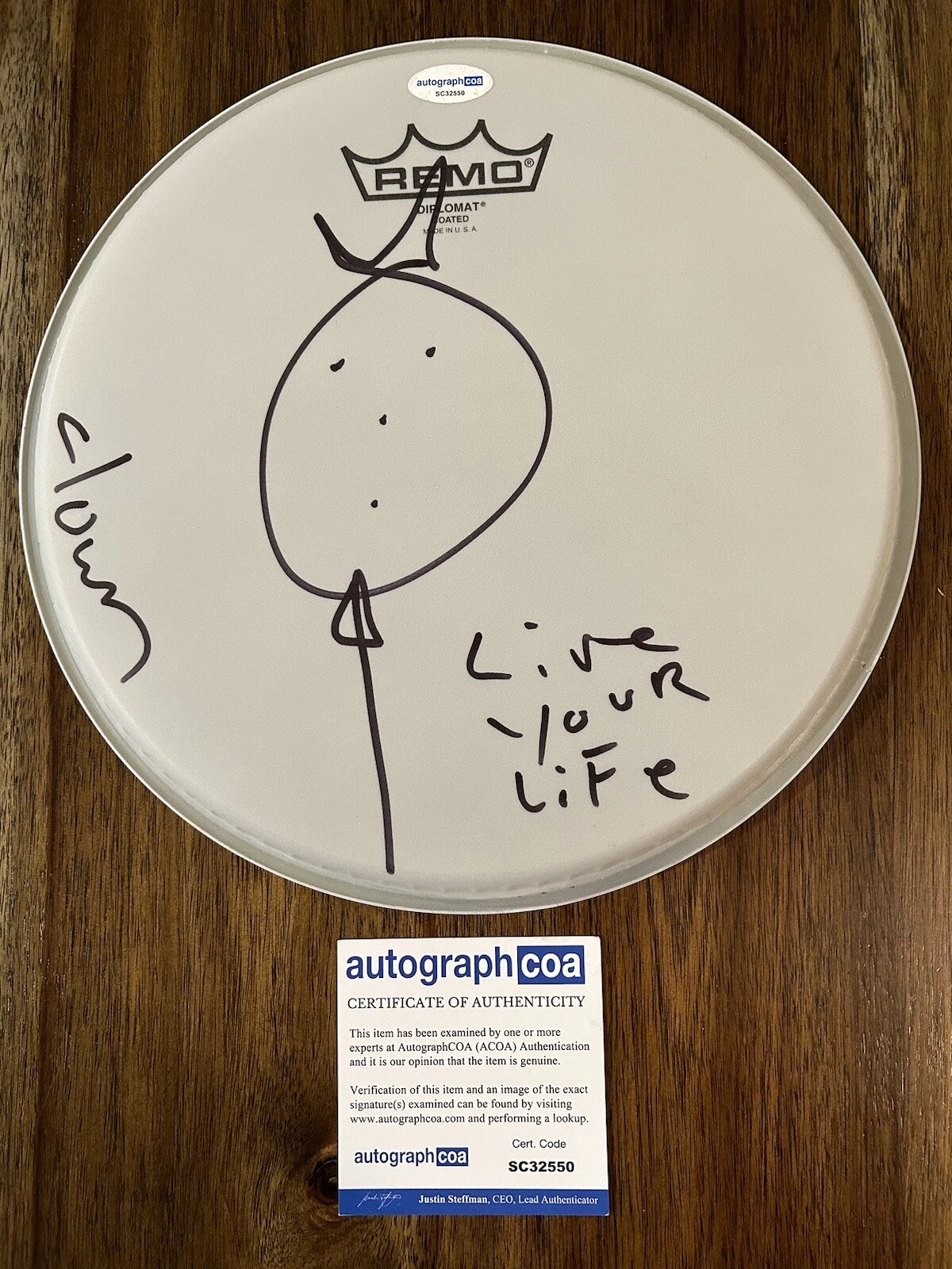 ‘CLOWN’ SHAWN CRAHAN SIGNED AUTOGRAPHED DRUMHEAD SKETCH ‘SLIPKNOT’ DRUMMER ACOA COLLECTIBLE MEMORABILIA
